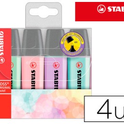 4 marcadores fluorescentes Stabilo Boss Original colores pastel surtidos
